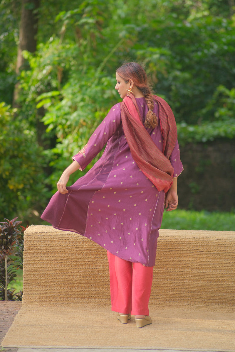 Prabha Kurta Set brocade, chanderi silk kurta/kurta set by Myoho in purple for women in Singapore