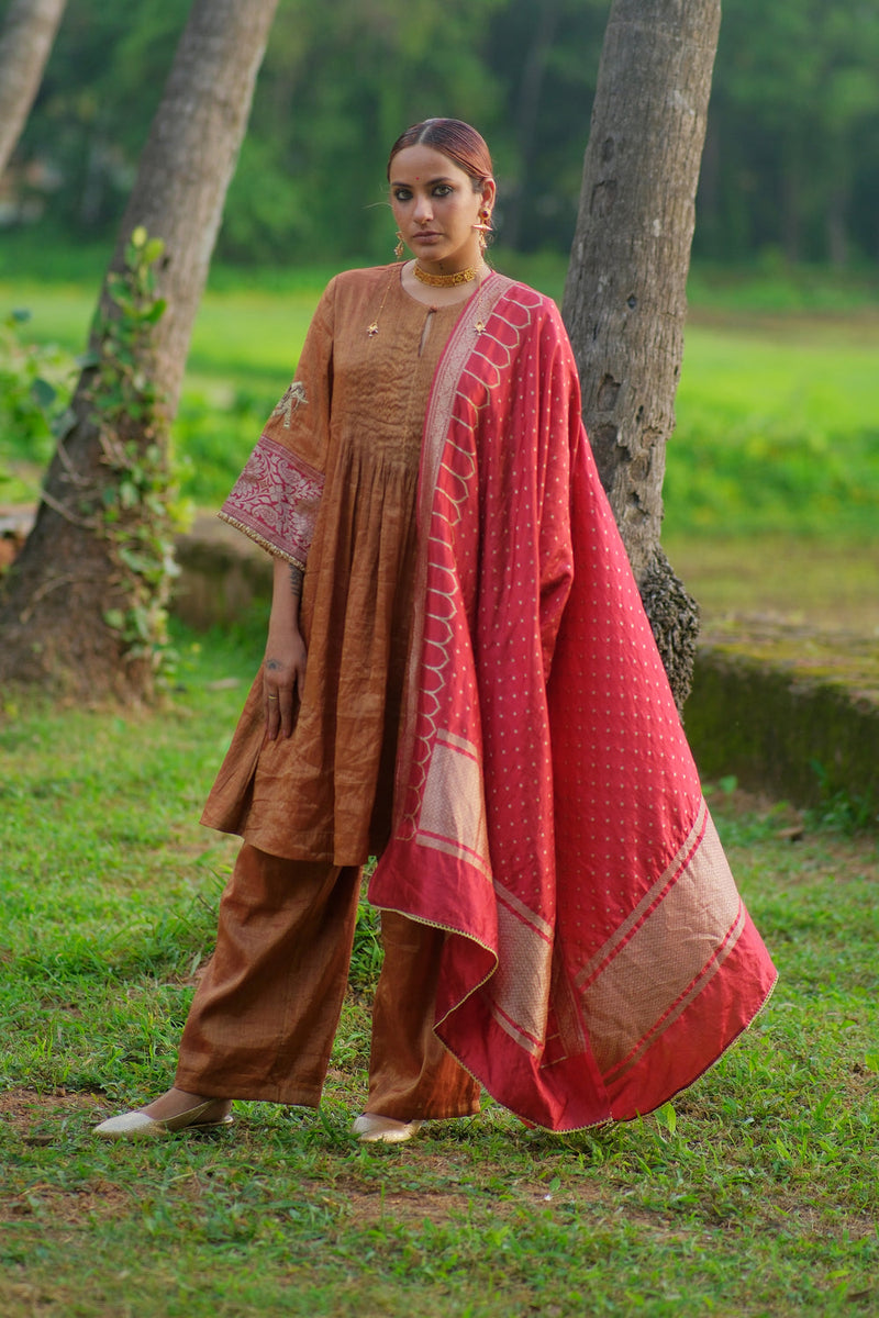 Kohra Kurta Set tissue kurta/kurta set by Myoho in red for women in Singapore