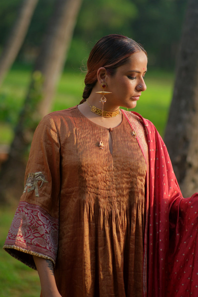 Kohra Kurta Set tissue kurta/kurta set by Myoho in red for women in Singapore