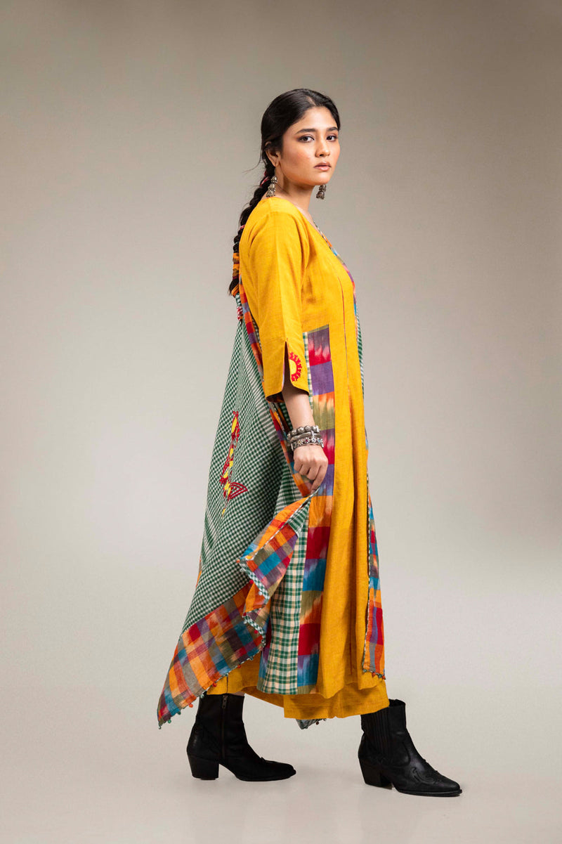 Suryoday Set (3 Piece - Kurta, Palazzo & Dupatta) cotton,gamcha co-ord set by 145 East in yellow, green for women in Singapore