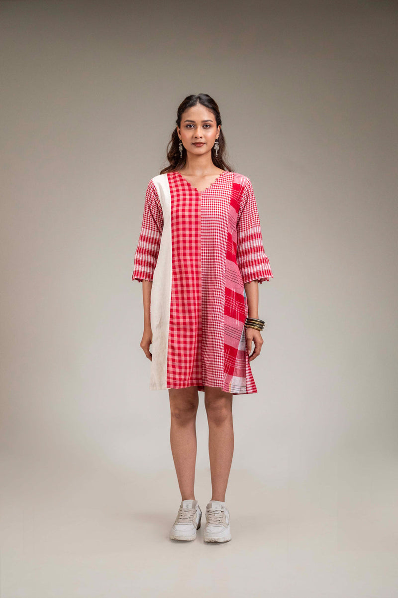 Usha Dress cotton,gamcha dress by 145 East in red, white for women in Singapore