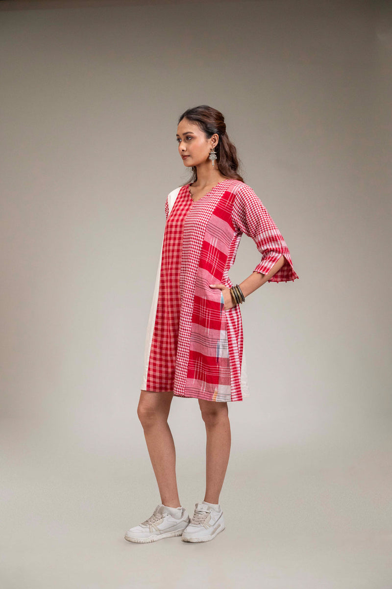 Usha Dress cotton,gamcha dress by 145 East in red, white for women in Singapore