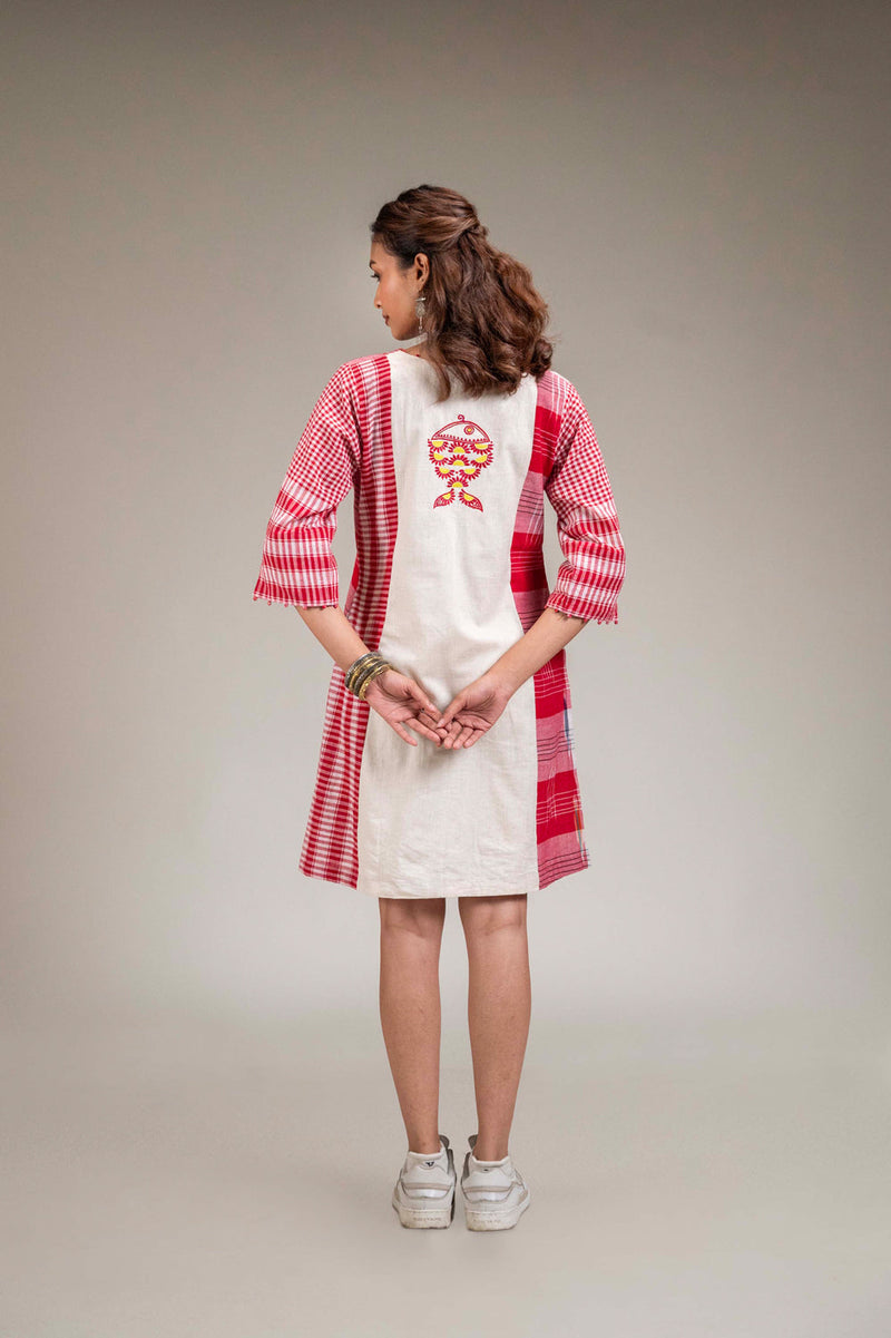 Usha Dress cotton,gamcha dress by 145 East in red, white for women in Singapore