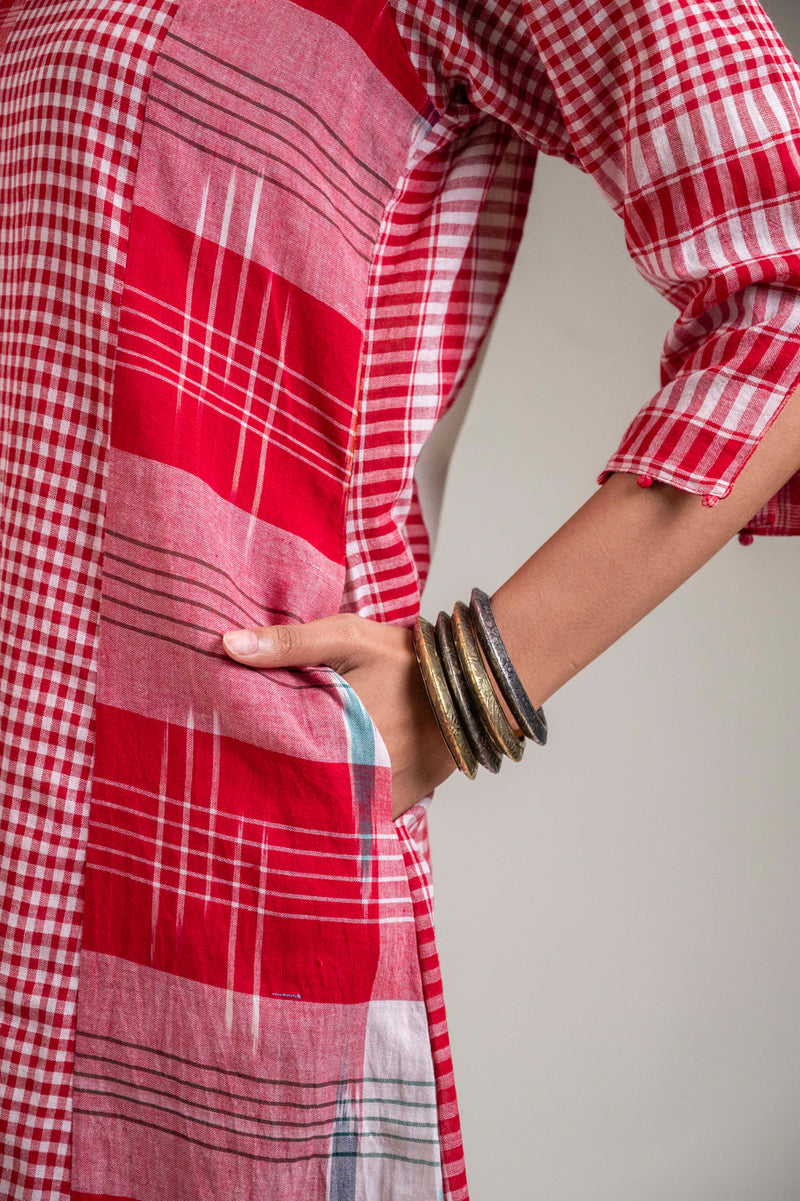 Usha Dress cotton,gamcha dress by 145 East in red, white for women in Singapore