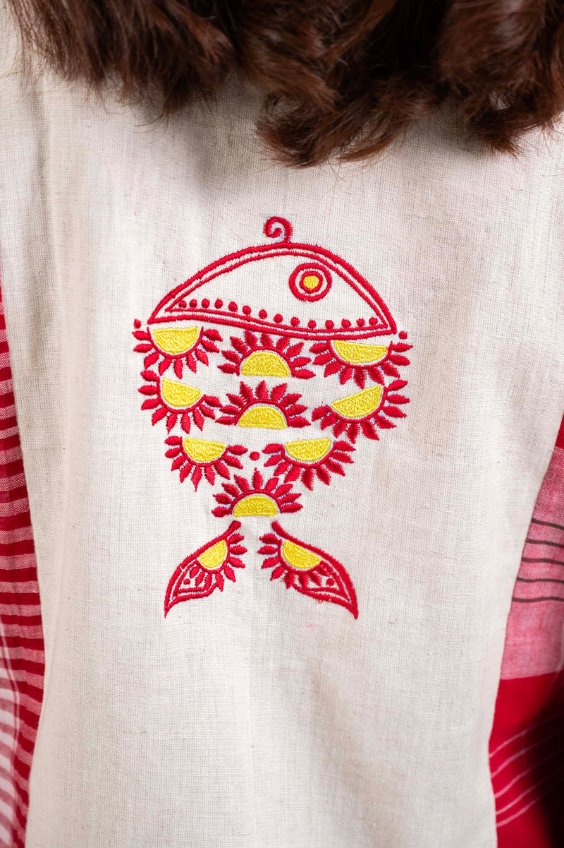 Usha Dress cotton,gamcha dress by 145 East in red, white for women in Singapore