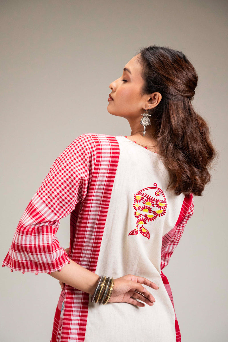 Usha Dress cotton,gamcha dress by 145 East in red, white for women in Singapore