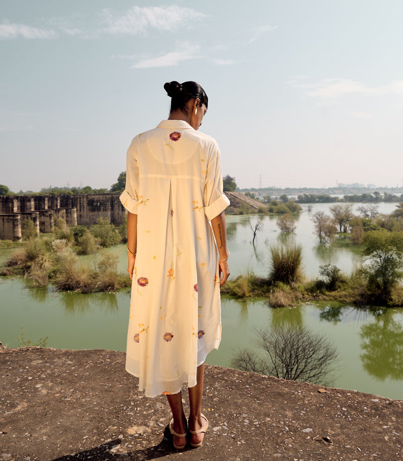 Dove shirt dress cotton by Khara Kapas in white for women in Singapore