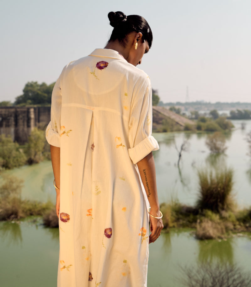 Dove shirt dress cotton by Khara Kapas in white for women in Singapore