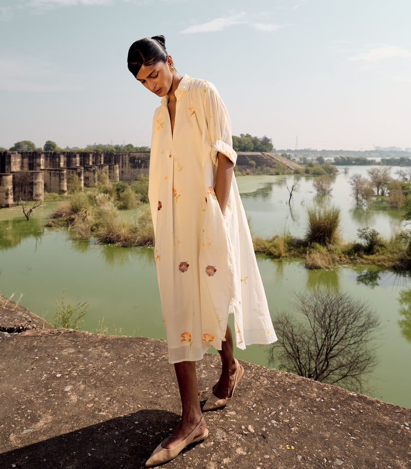 Dove shirt dress cotton by Khara Kapas in white for women in Singapore