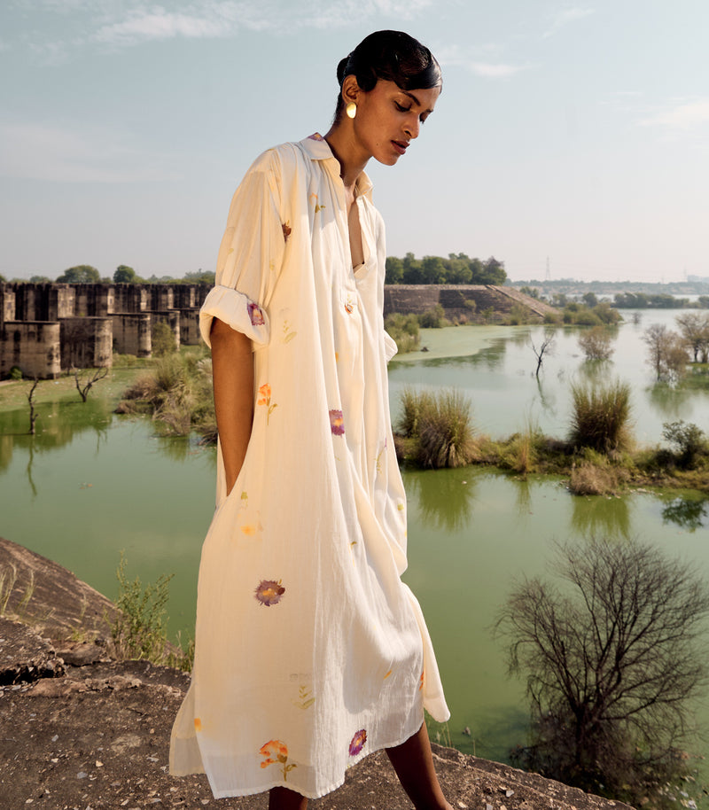 Dove shirt dress cotton by Khara Kapas in white for women in Singapore