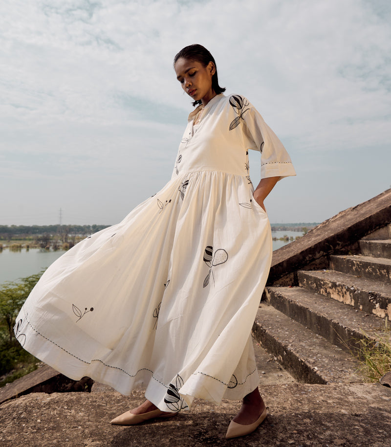 Silverbill maxi dress cotton by Khara Kapas in white for women in Singapore