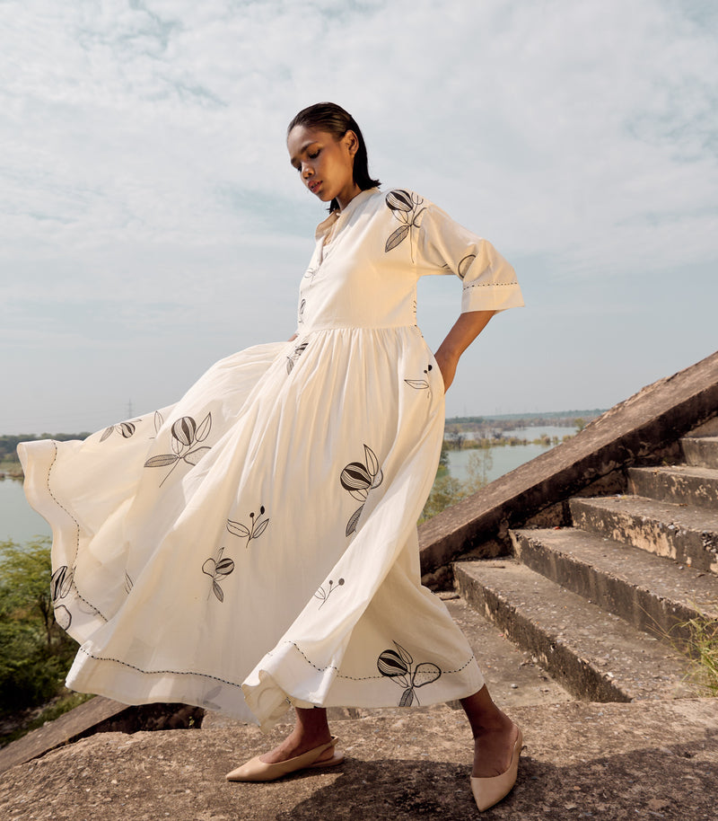 Silverbill maxi dress cotton by Khara Kapas in white for women in Singapore
