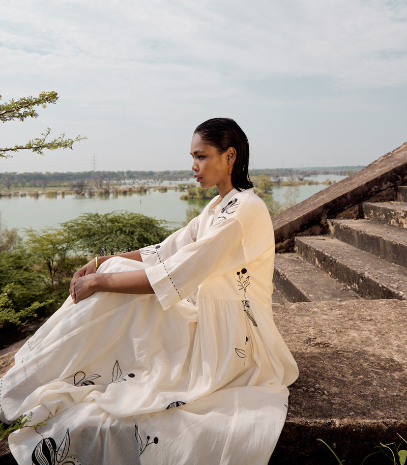 Silverbill maxi dress cotton by Khara Kapas in white for women in Singapore