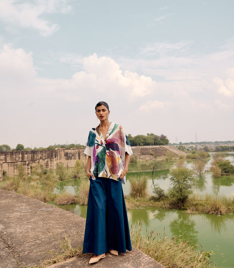 Blue jay top cotton by Khara Kapas in multi for women in Singapore