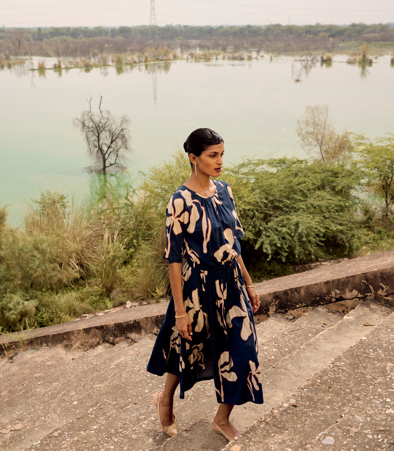 Bulbul dress cotton by Khara Kapas in blue for women in Singapore