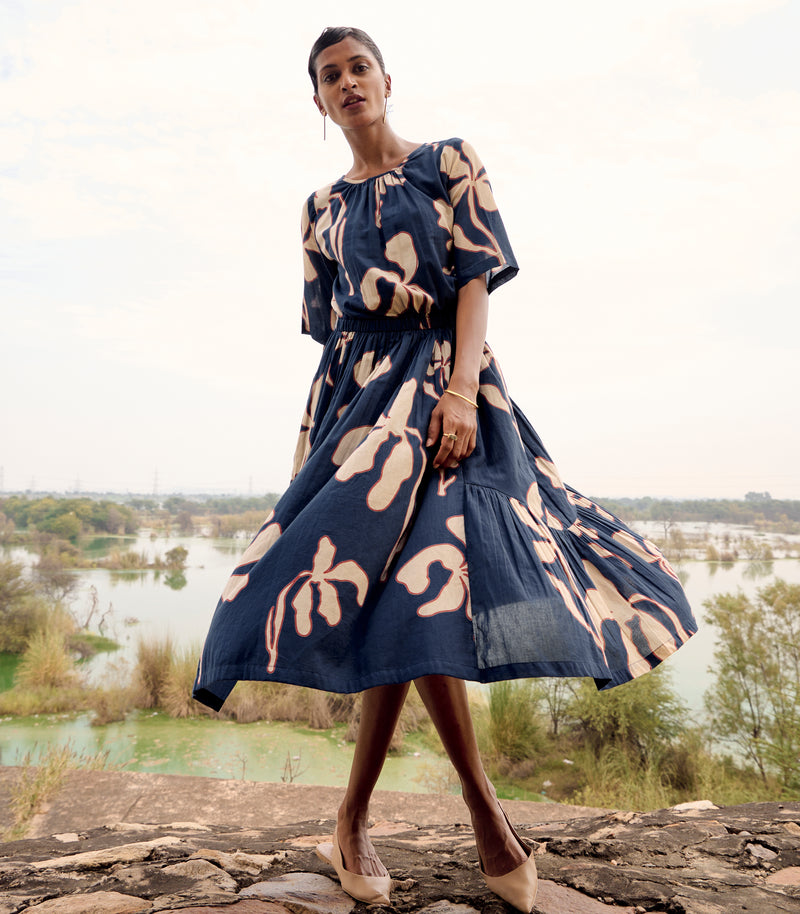 Bulbul dress cotton by Khara Kapas in blue for women in Singapore