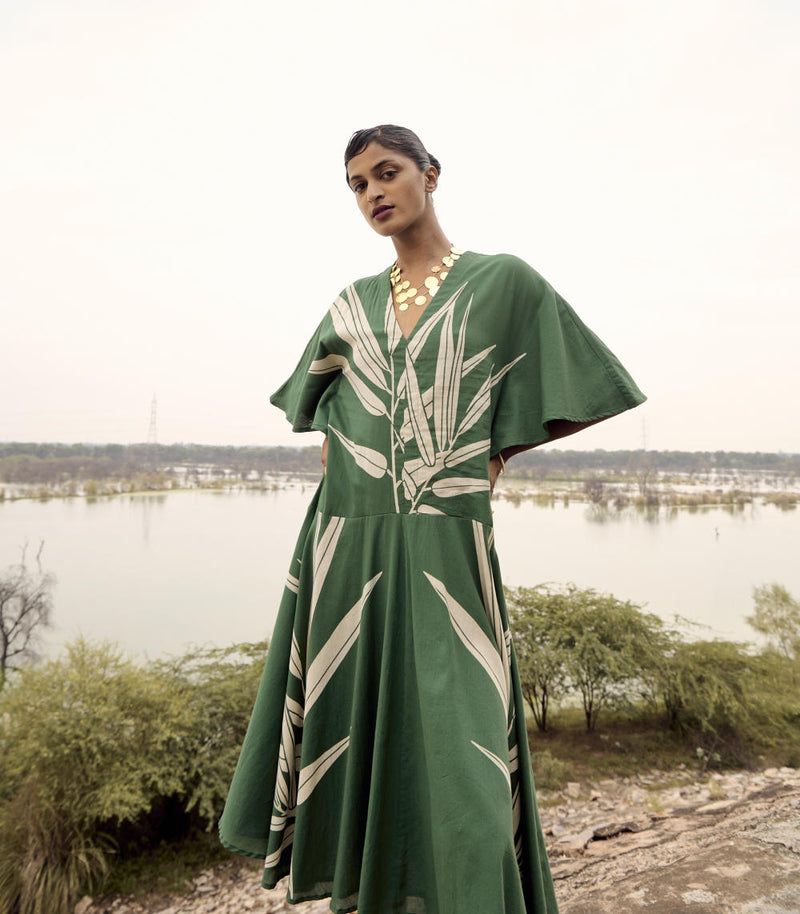 Thornbill dress cotton by Khara Kapas in green for women in Singapore