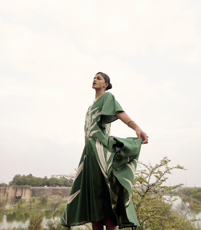 Thornbill dress cotton by Khara Kapas in green for women in Singapore