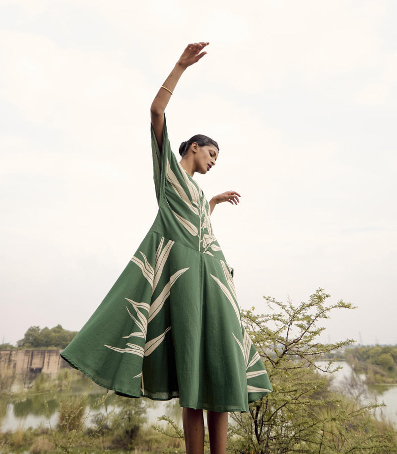 Thornbill dress cotton by Khara Kapas in green for women in Singapore