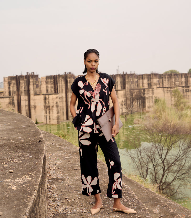 Lark co-ord set cotton by Khara Kapas in black for women in Singapore