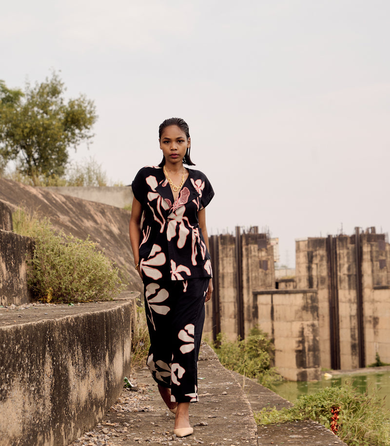 Lark co-ord set cotton by Khara Kapas in black for women in Singapore