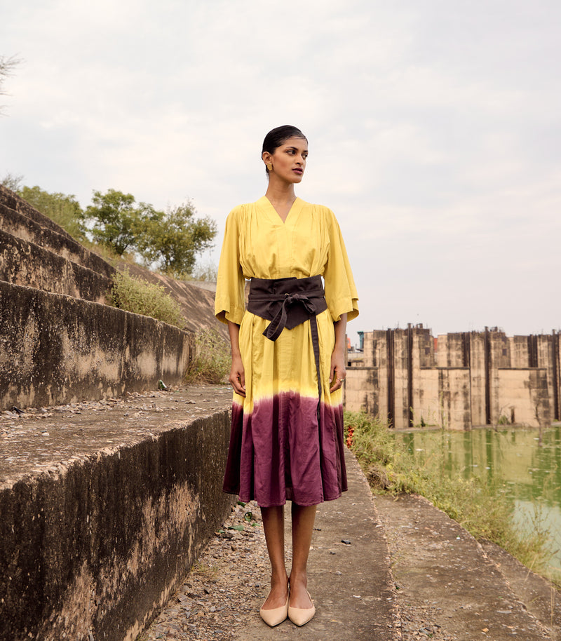 Honeycreeper dress cotton by Khara Kapas in yellow for women in Singapore