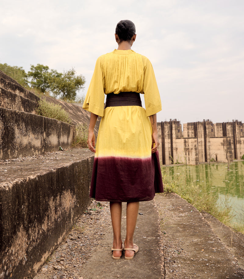 Honeycreeper dress cotton by Khara Kapas in yellow for women in Singapore