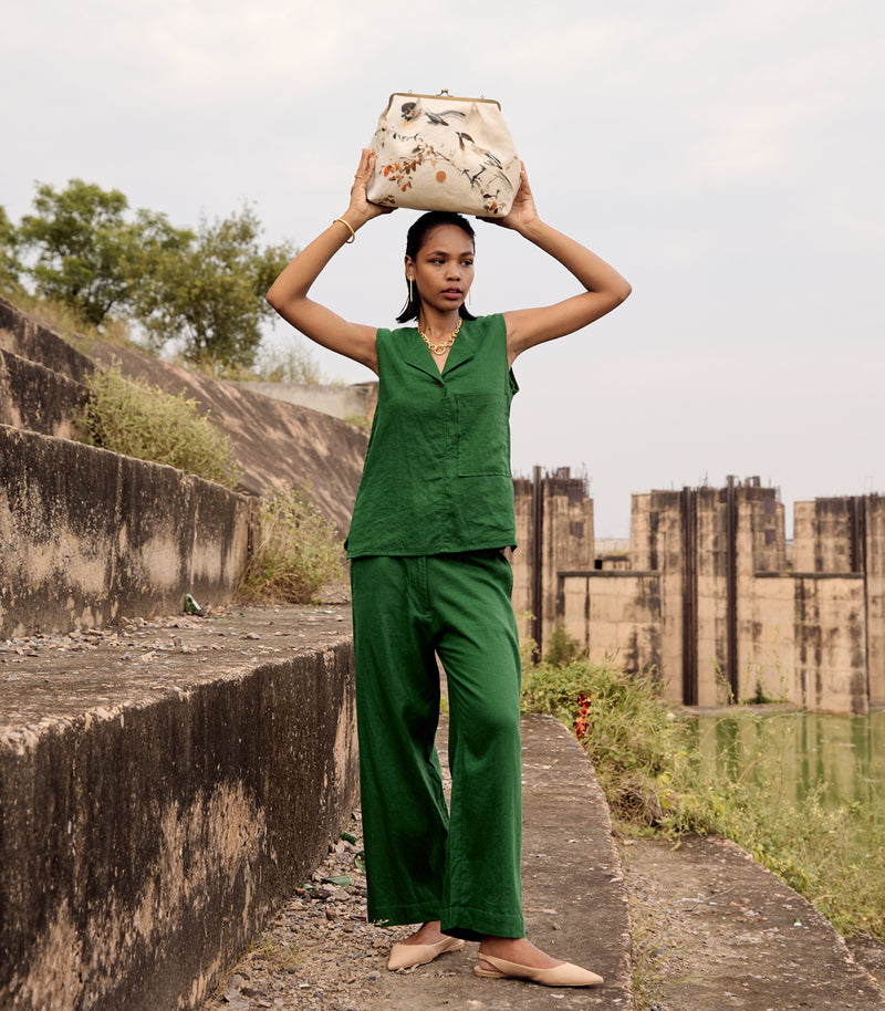 Pine co-ord set linen by Khara Kapas in green for women in Singapore