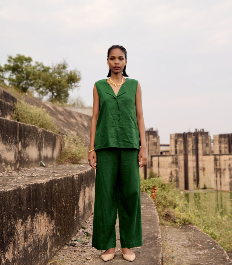 Pine co-ord set linen by Khara Kapas in green for women in Singapore