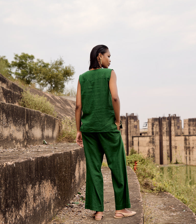 Pine co-ord set linen by Khara Kapas in green for women in Singapore