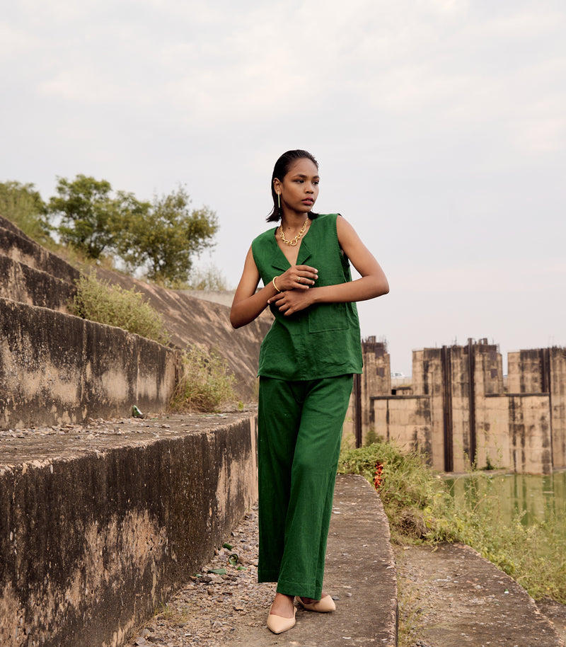 Pine co-ord set linen by Khara Kapas in green for women in Singapore