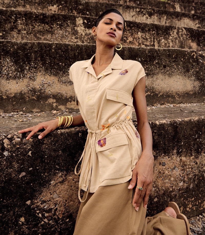 Owlet top cotton by Khara Kapas in beige for women in Singapore