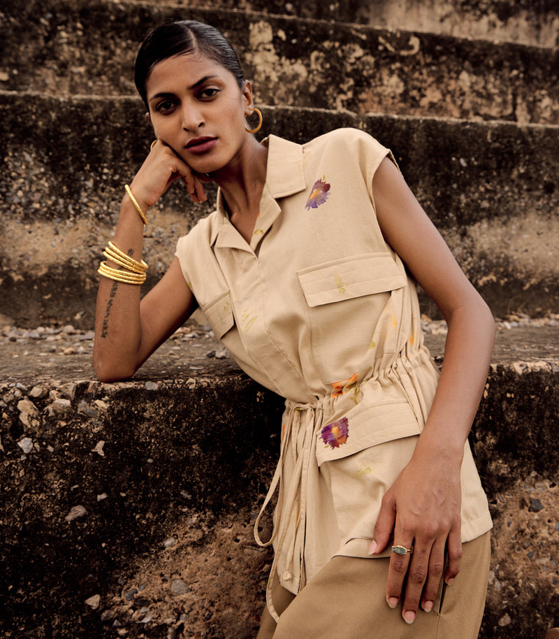 Owlet top cotton by Khara Kapas in beige for women in Singapore