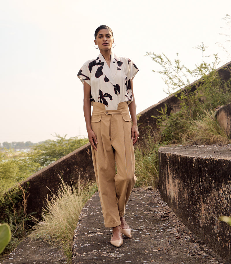Remi trouser cotton by Khara Kapas in beige for women in Singapore
