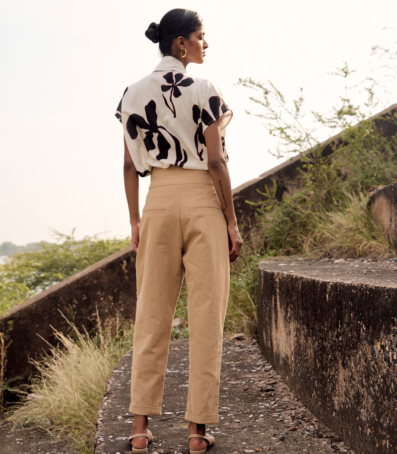 Remi trouser cotton by Khara Kapas in beige for women in Singapore