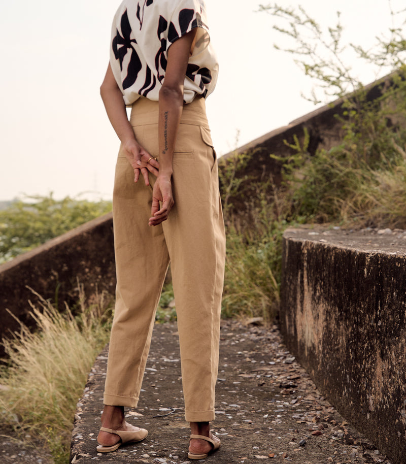 Remi trouser cotton by Khara Kapas in beige for women in Singapore