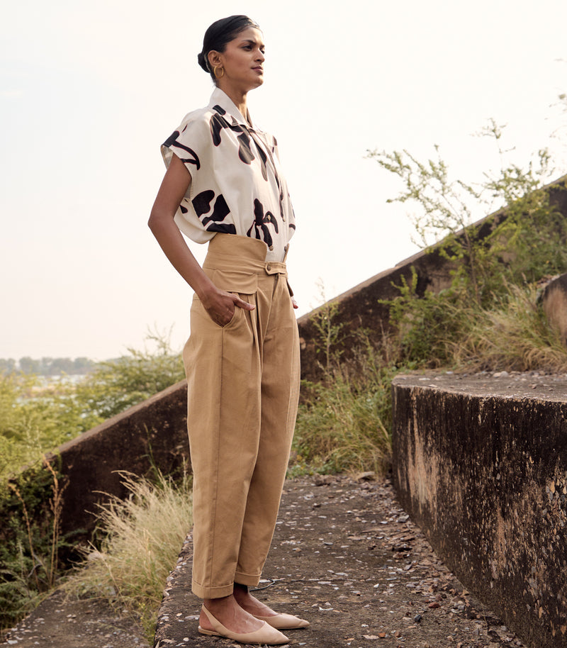 Remi trouser cotton by Khara Kapas in beige for women in Singapore