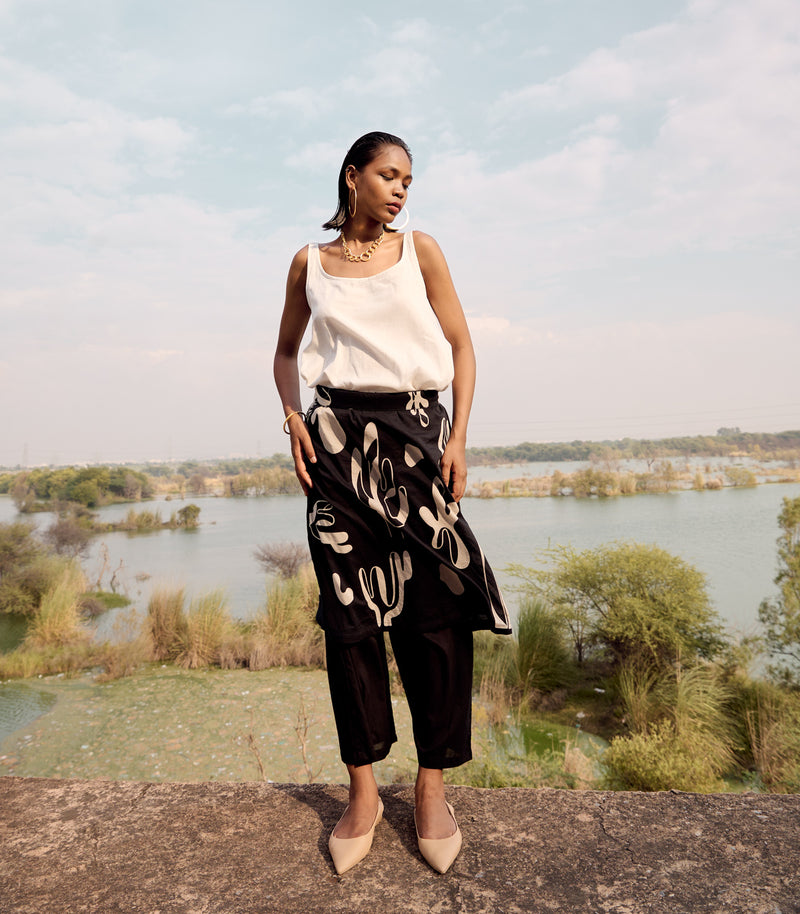 Zura skirt trouser cotton by Khara Kapas in black for women in Singapore