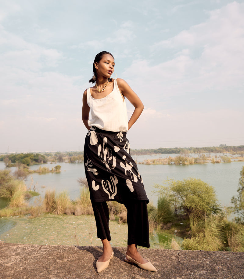 Zura skirt trouser cotton by Khara Kapas in black for women in Singapore