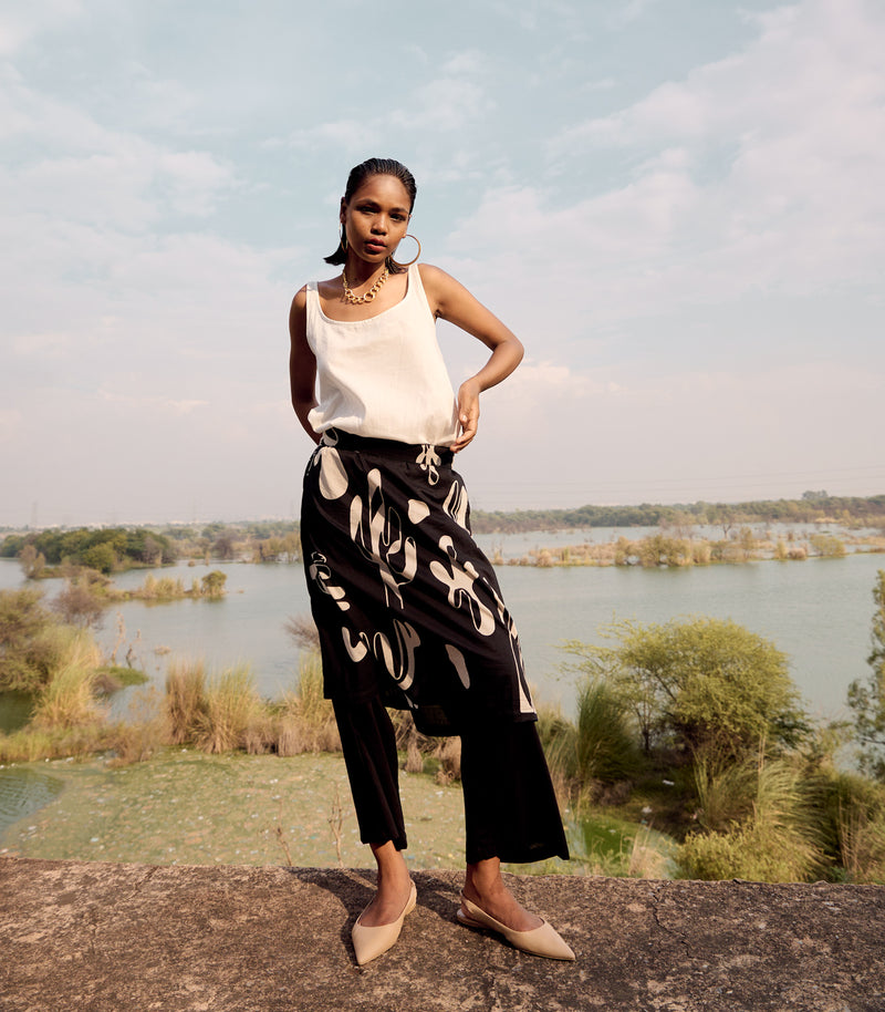 Zura skirt trouser cotton by Khara Kapas in black for women in Singapore