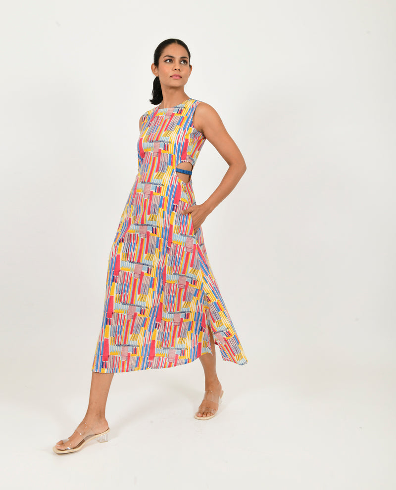 SCRIBBLE SIDE CUT DRESS