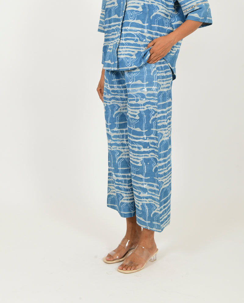 INDIGO SPLASH LINEN PANTS