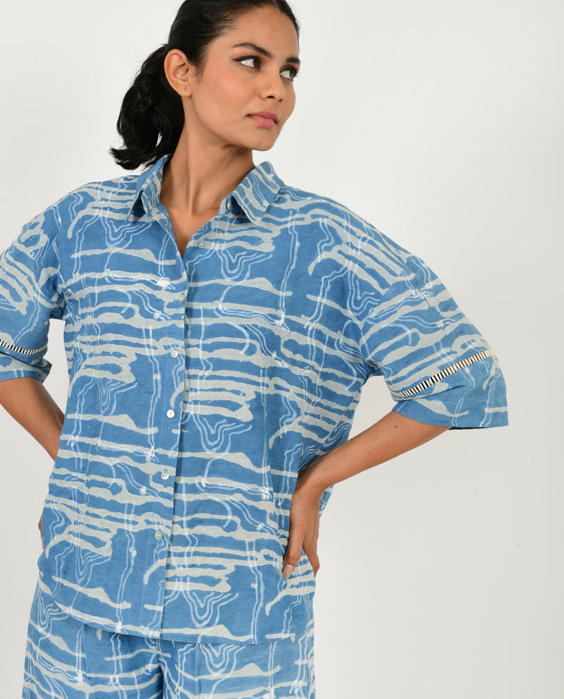 INDIGO SPLASH LINEN SHIRT
