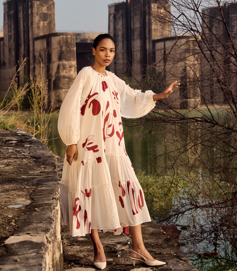 Lavella maxi dress cotton by Khara Kapas in white for women in Singapore