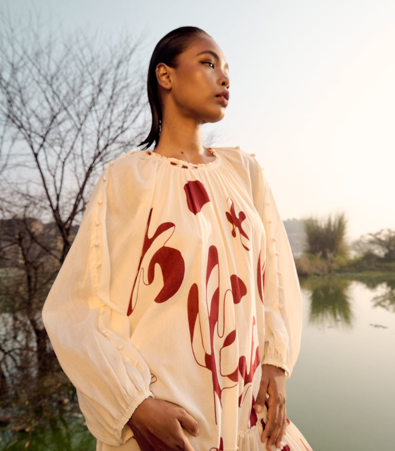 Lavella maxi dress cotton by Khara Kapas in white for women in Singapore
