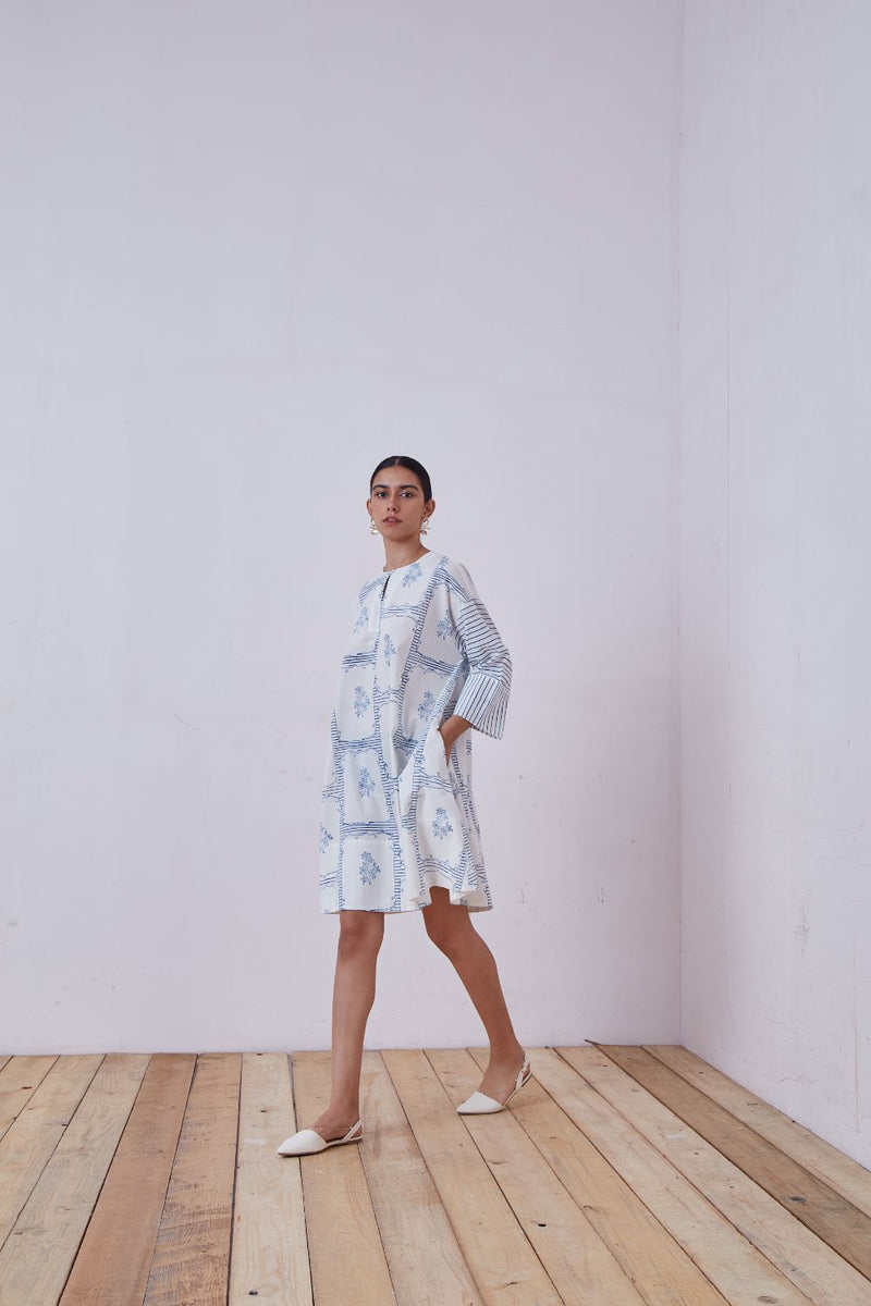 Dalip Blue Hand Printed Dress cotton cambric dress by The Summer House for women in Singapore