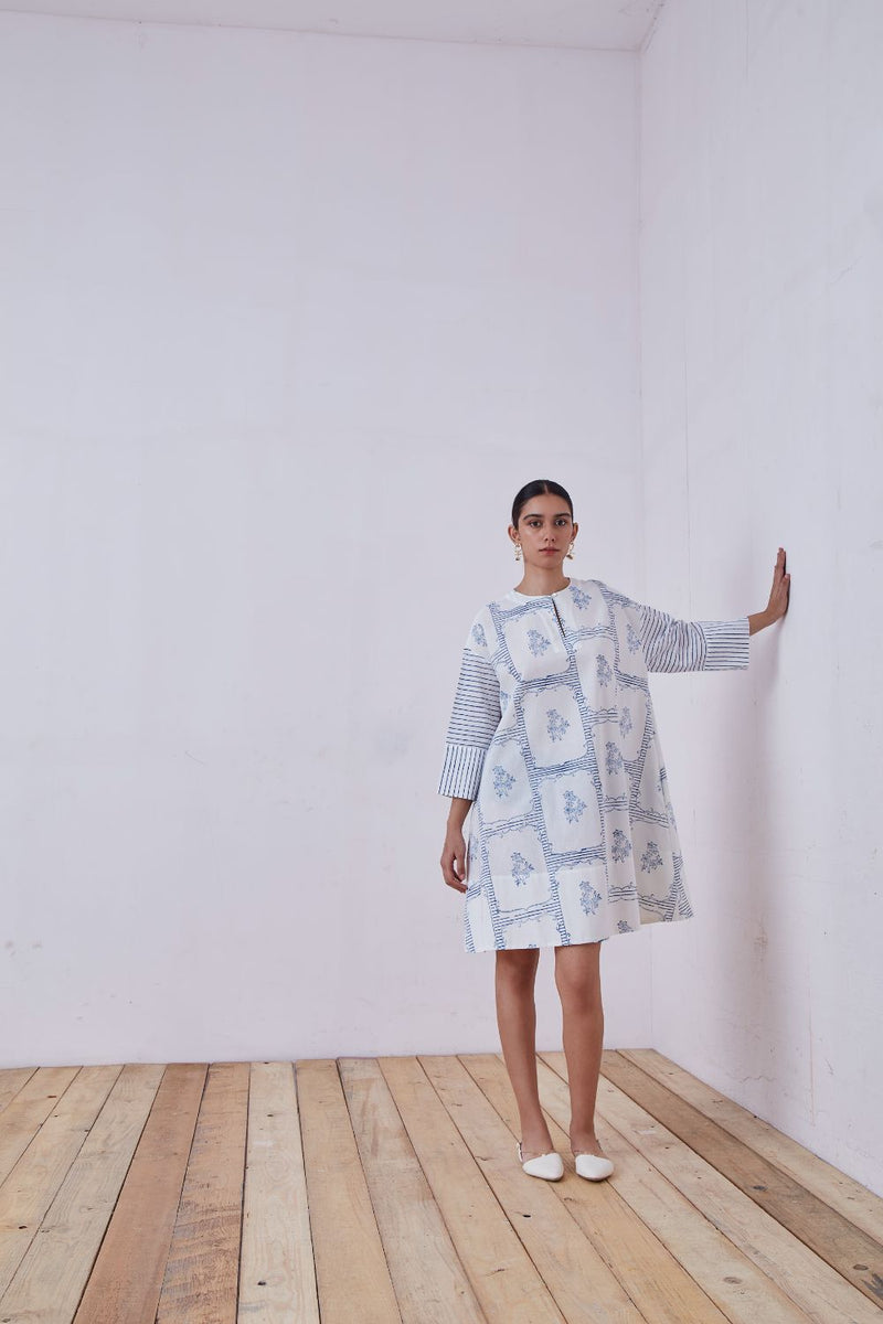 Dalip Blue Hand Printed Dress cotton cambric dress by The Summer House for women in Singapore