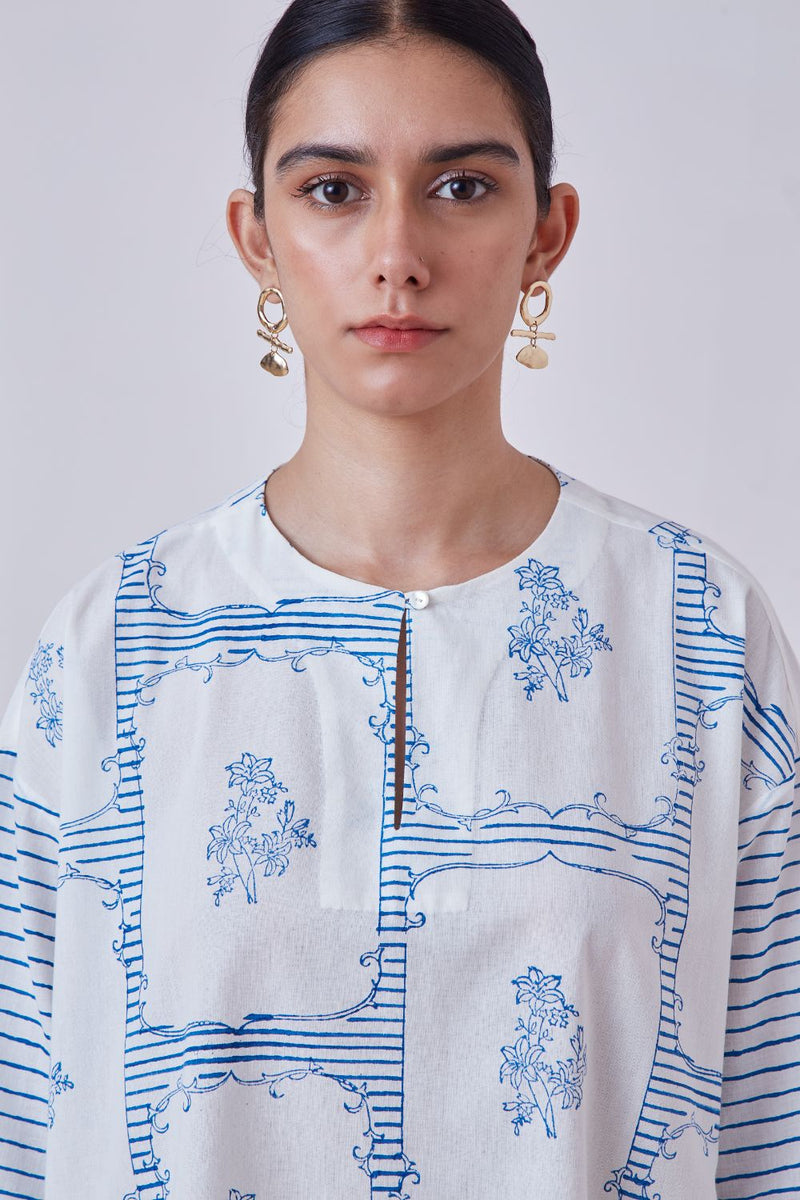 Dalip Blue Hand Printed Dress cotton cambric dress by The Summer House for women in Singapore