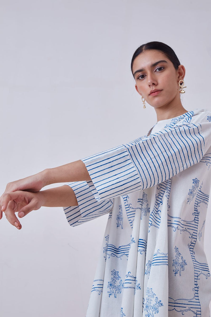 Dalip Blue Hand Printed Dress cotton cambric dress by The Summer House for women in Singapore