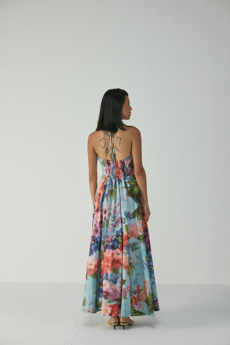 DARLINGTON HALTER NECK DRESS satin by Yam in multi color for women in Singapore
